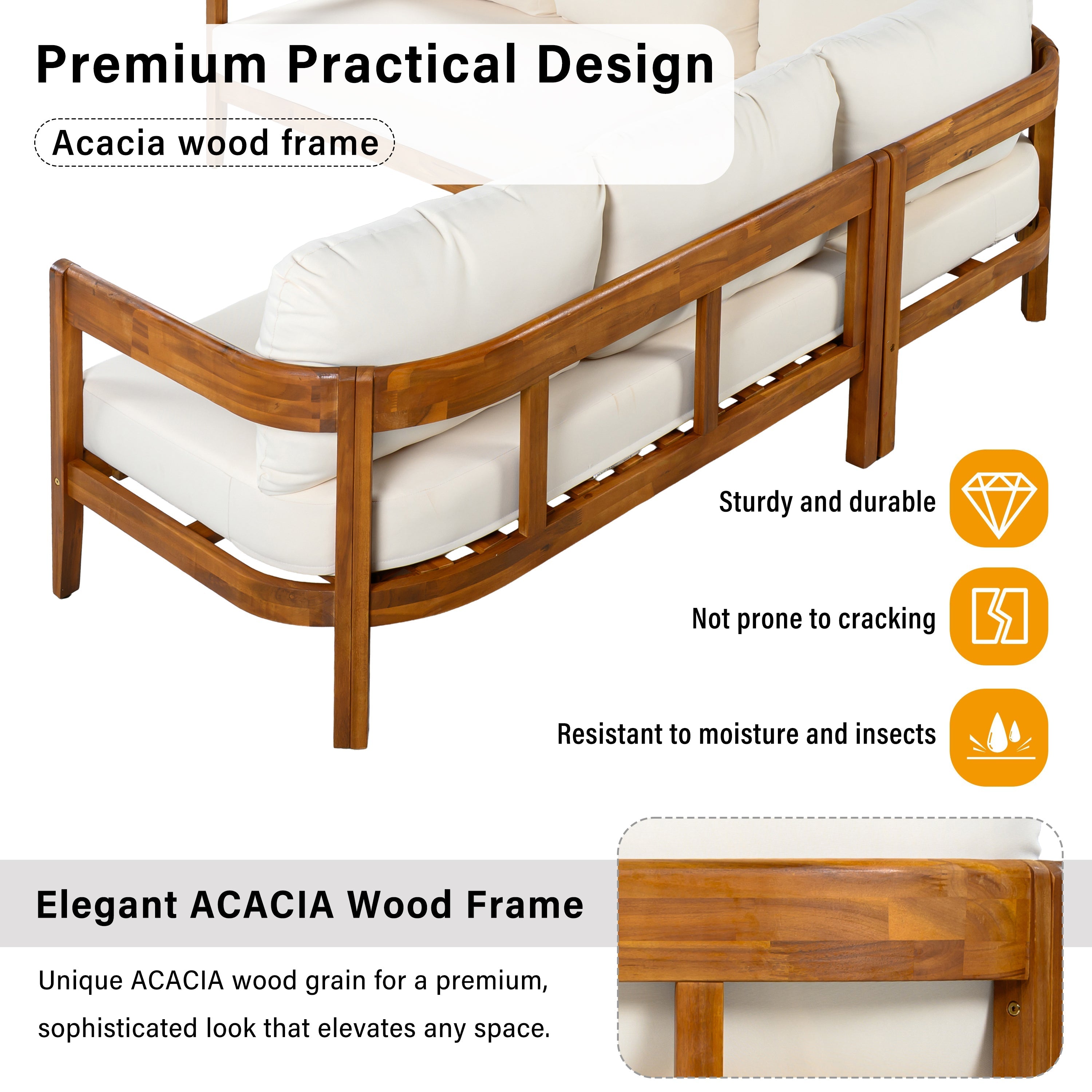 U Style Acacia Solid Wood Patio Furniture Set