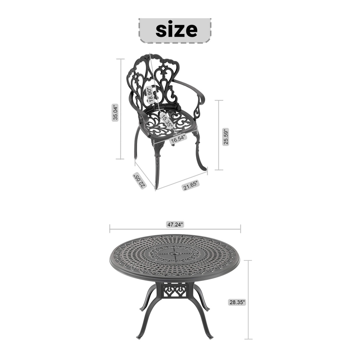 7-Piece Cast Aluminum Patio Furniture Set With Black Frame And Off-White Cushions (SAK12948)