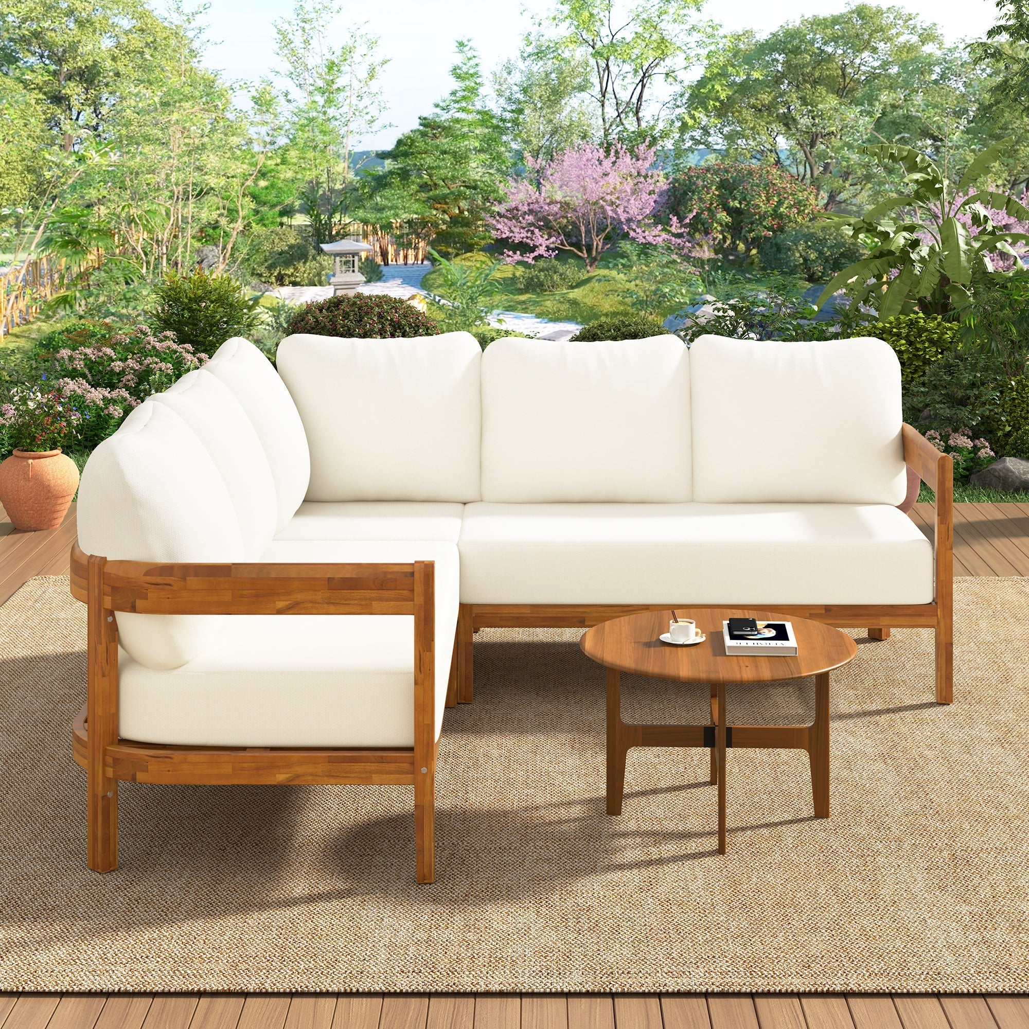 U Style Acacia Solid Wood Patio Furniture Set