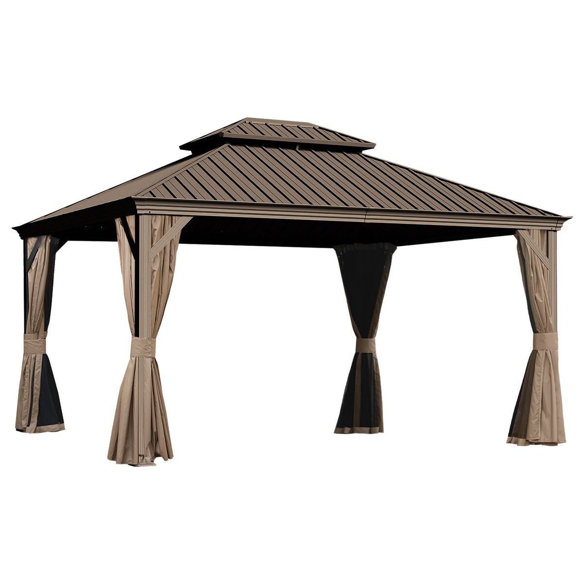 13x15FT Outdoor Gazebo with Galvanized Steel Double Roof
