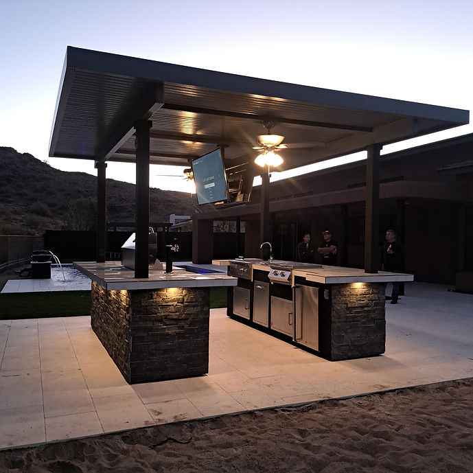 KoKoMo Outdoor Kitchen BBQ Island with Dual TVs - Big Island Sports Bar Experience