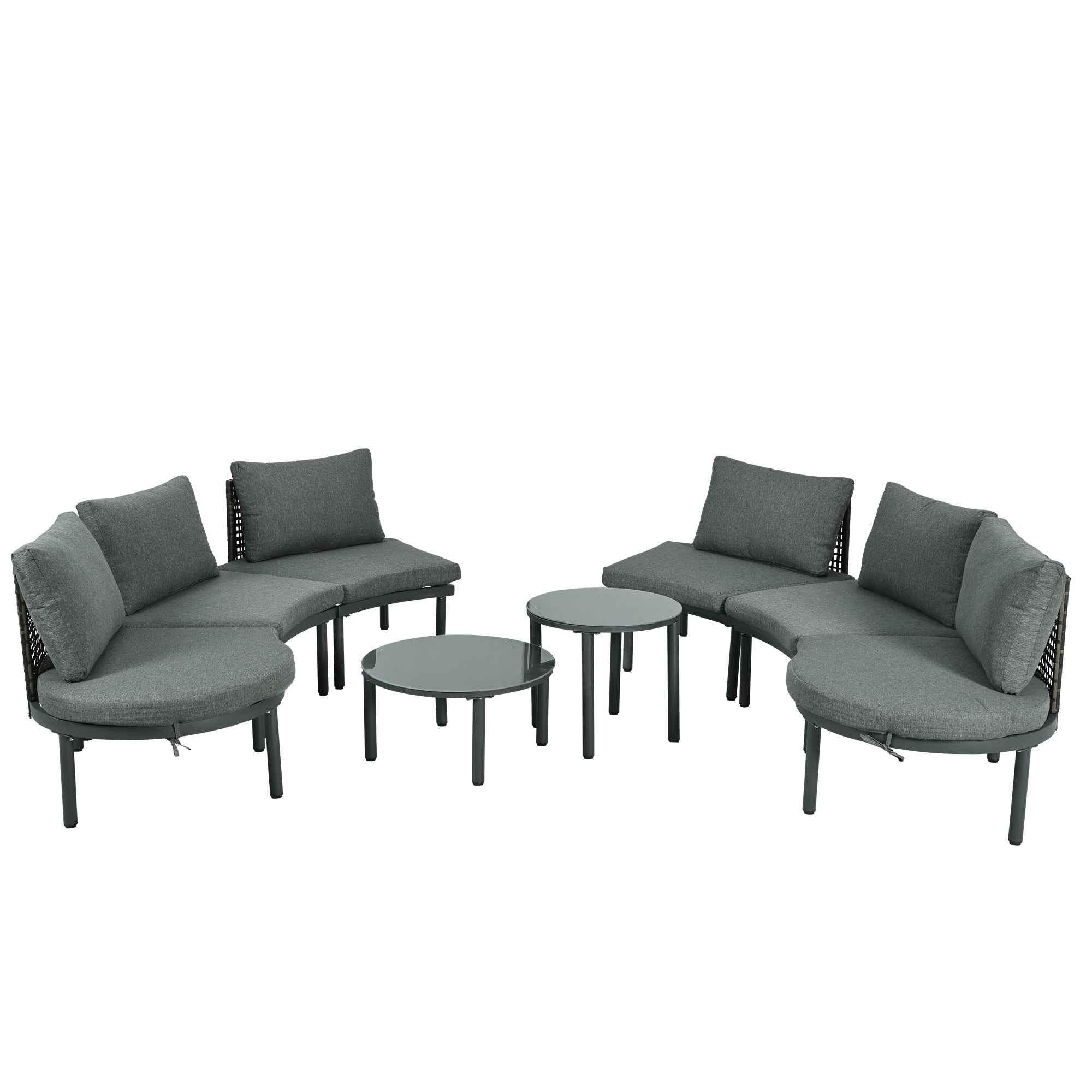 8-Piece Patio Sofa Furniture Set, Half Moon Outdoor Sectional Sofa