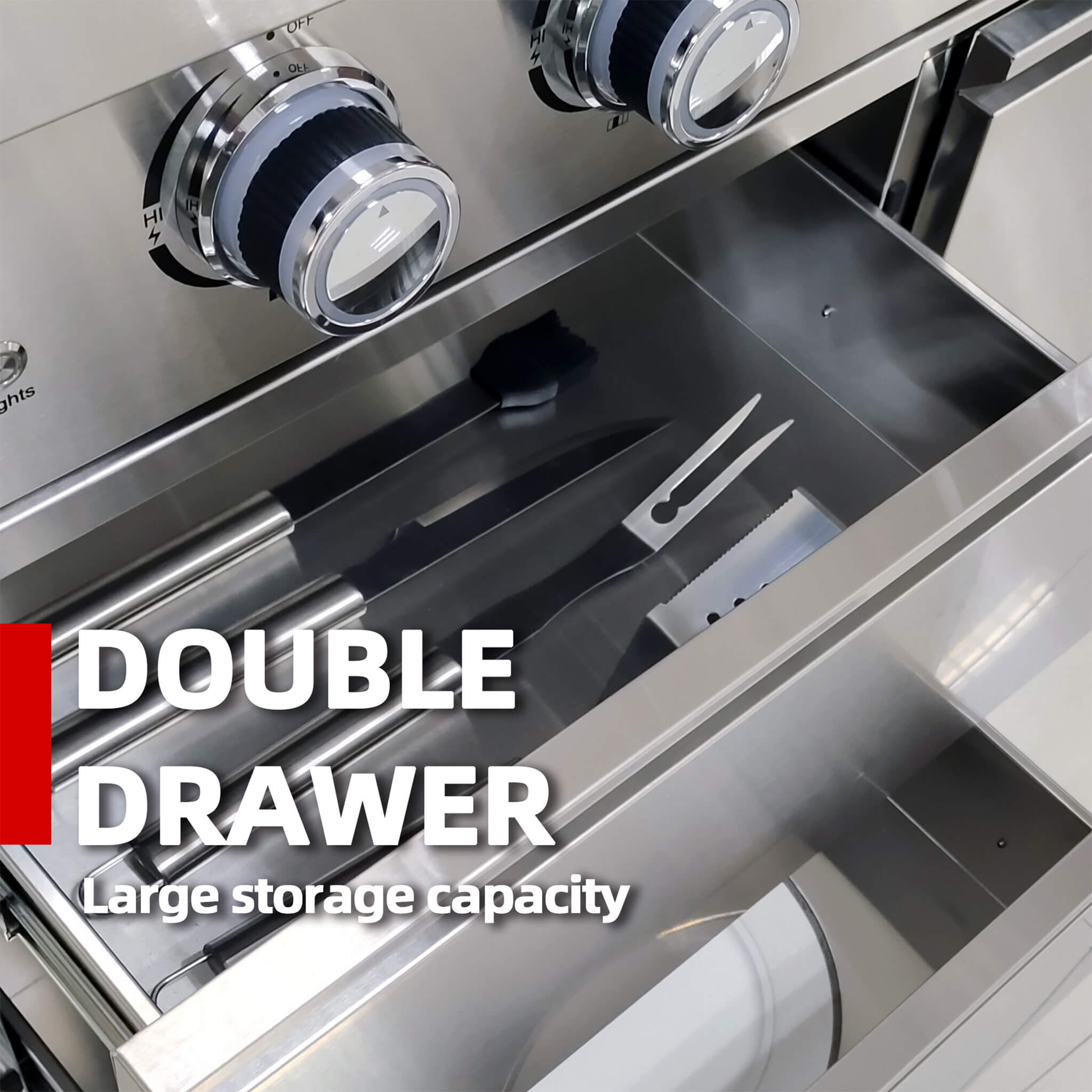 Castelle Flame Astoria 94-Inch 6-Burner 85K BTU Outdoor Kitchen Liquid Propane Grill Island With Wine Cooler, Rotisserie, Cabinets, And Granite Countertops (SAK68014)