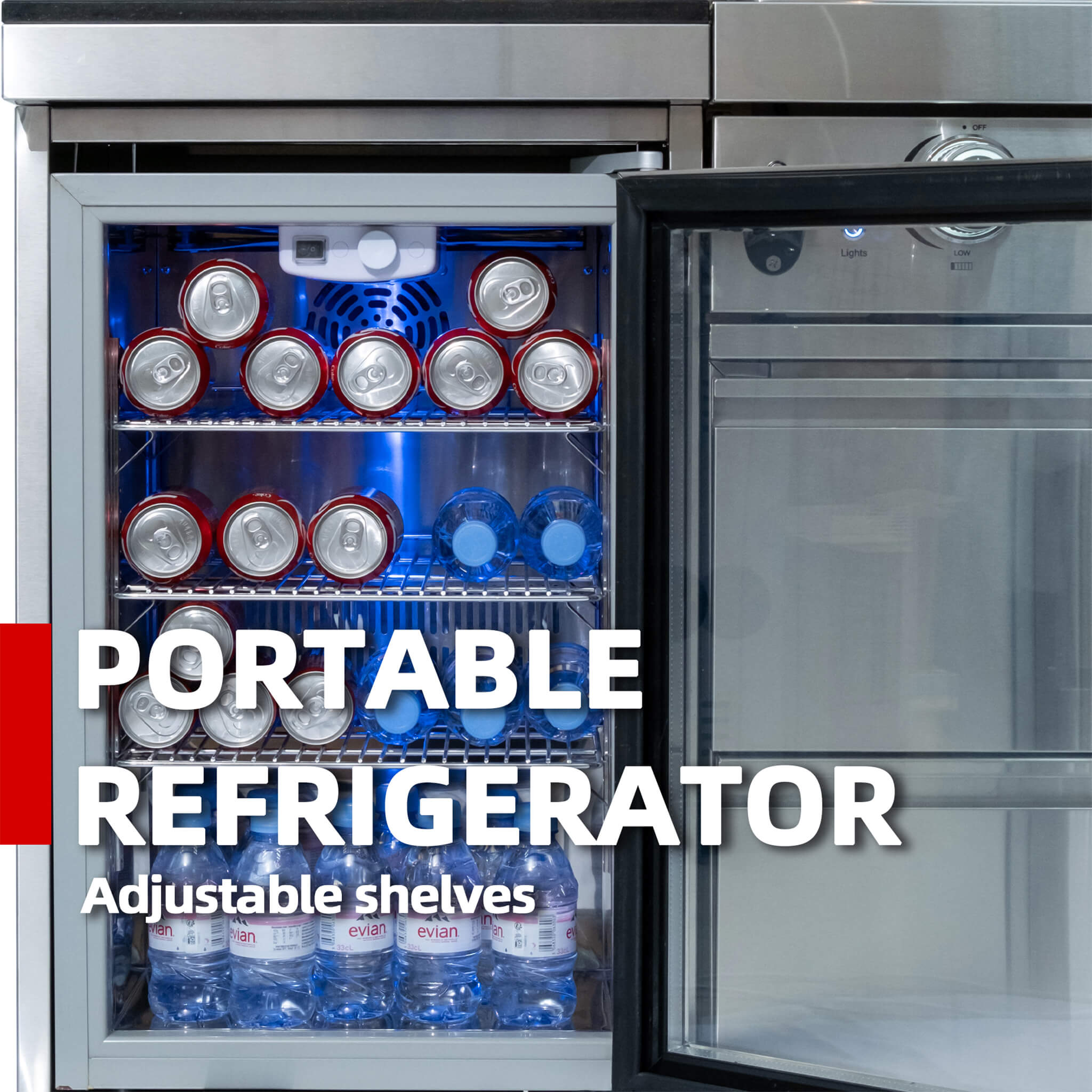 Castelle Flame Astoria 94-Inch 6-Burner 85K BTU Outdoor Kitchen Liquid Propane Grill Island With Wine Cooler, Rotisserie, Cabinets, And Granite Countertops (SAK68014)