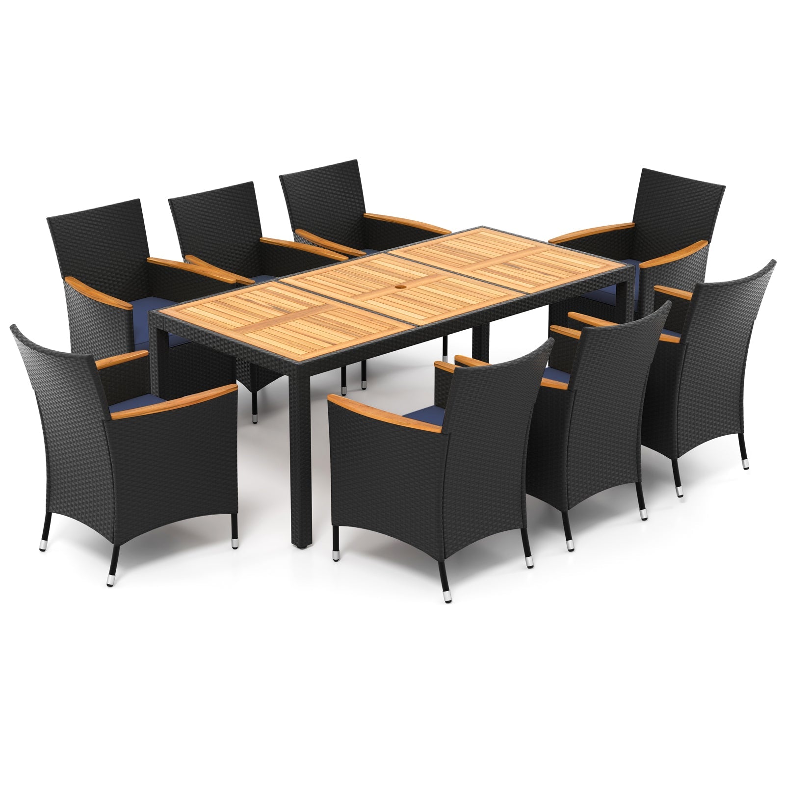 9-Piece Outdoor Dining Set with Acacia Wood Tabletop & PE Rattan