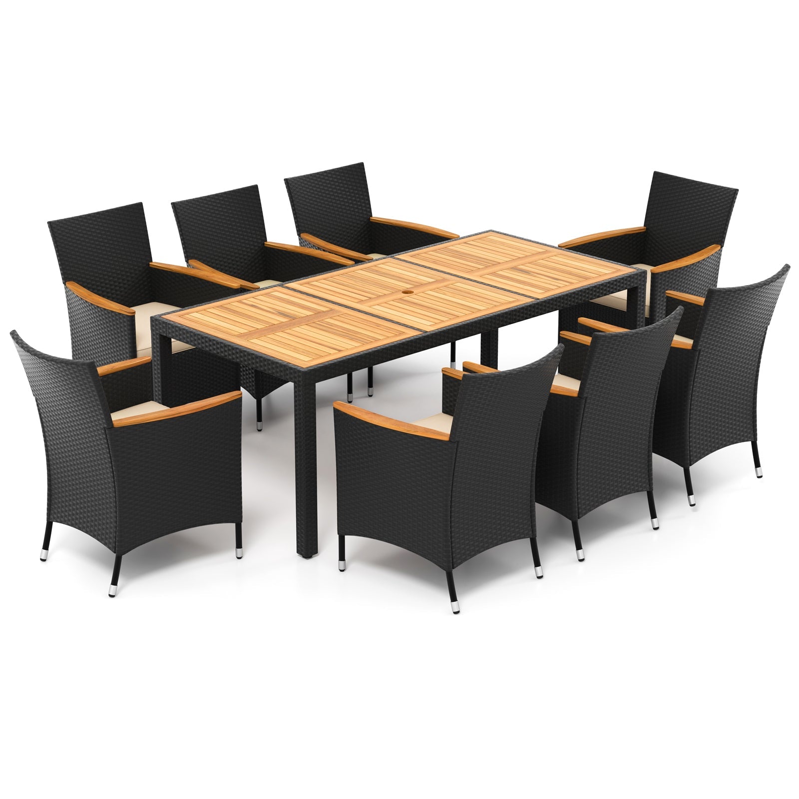 9-Piece Outdoor Dining Set with Acacia Wood Tabletop & PE Rattan