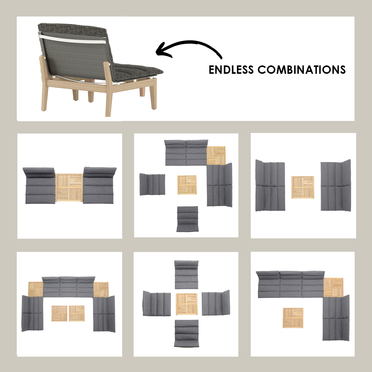Arno 6-Piece Modular Corner Set – FSC Teak & Dark Olefin Cushions by LifestyleGarden