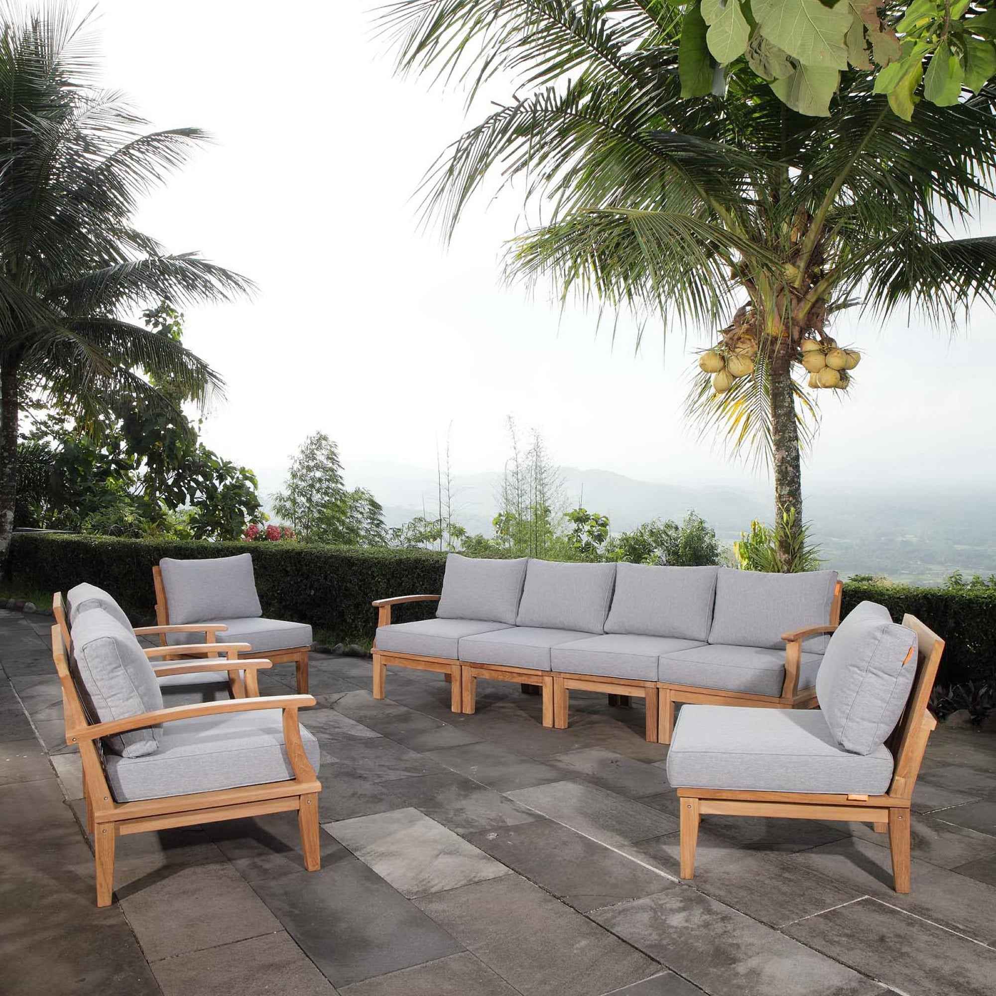 Patio Teak Sectional Set - Patio Elegance Marina 8-Piece Outdoor Teak Sectional Set by Modway