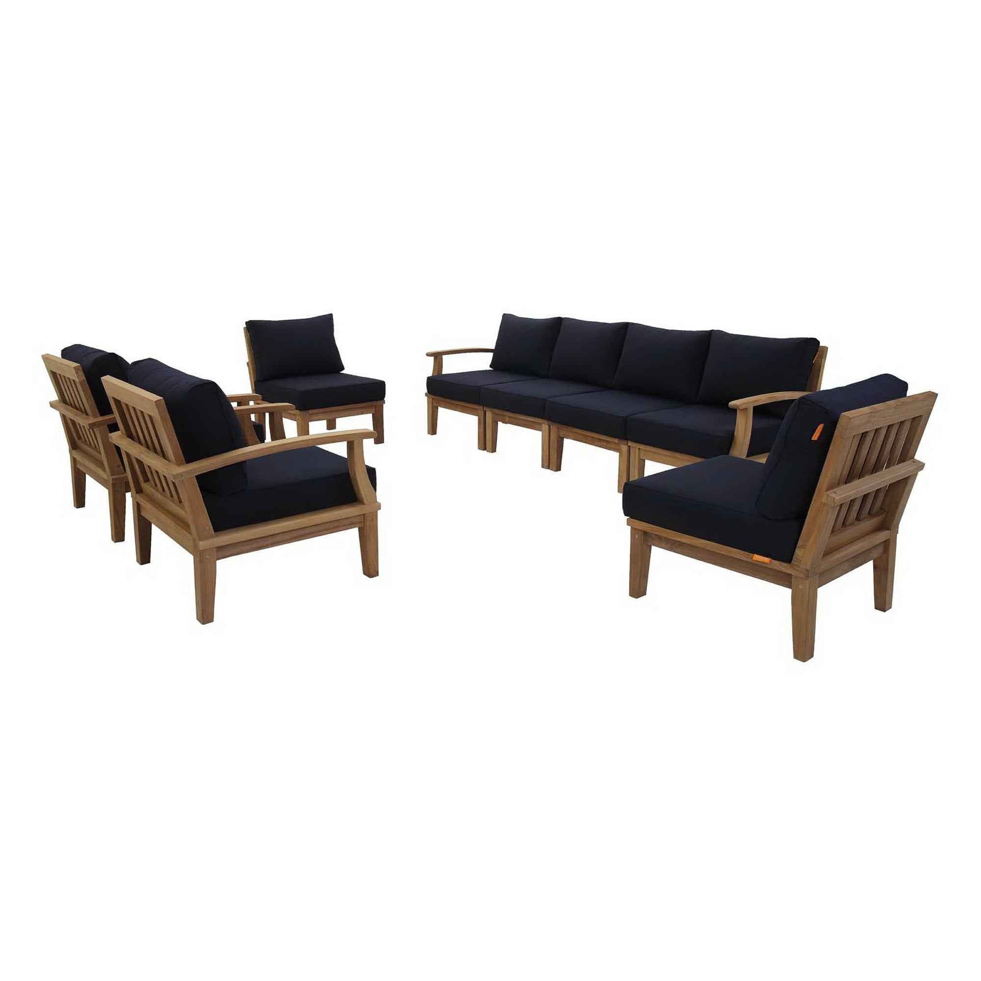 Patio Teak Sectional Set - Patio Elegance Marina 8-Piece Outdoor Teak Sectional Set by Modway