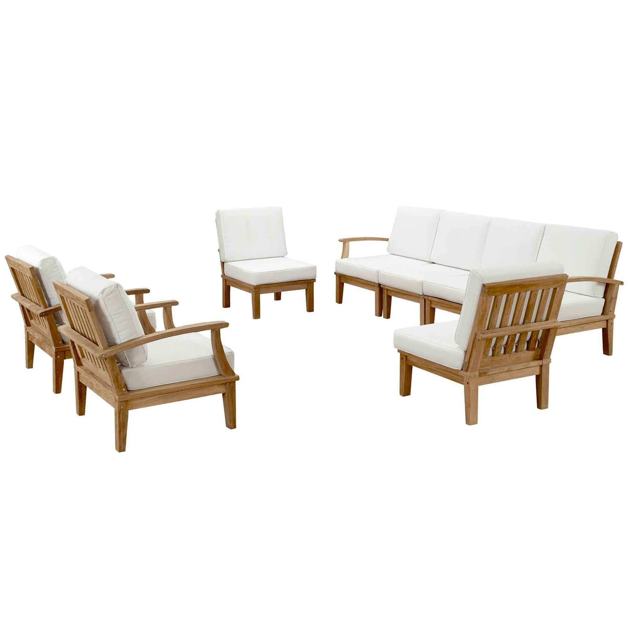 Patio Teak Sectional Set - Patio Elegance Marina 8-Piece Outdoor Teak Sectional Set by Modway