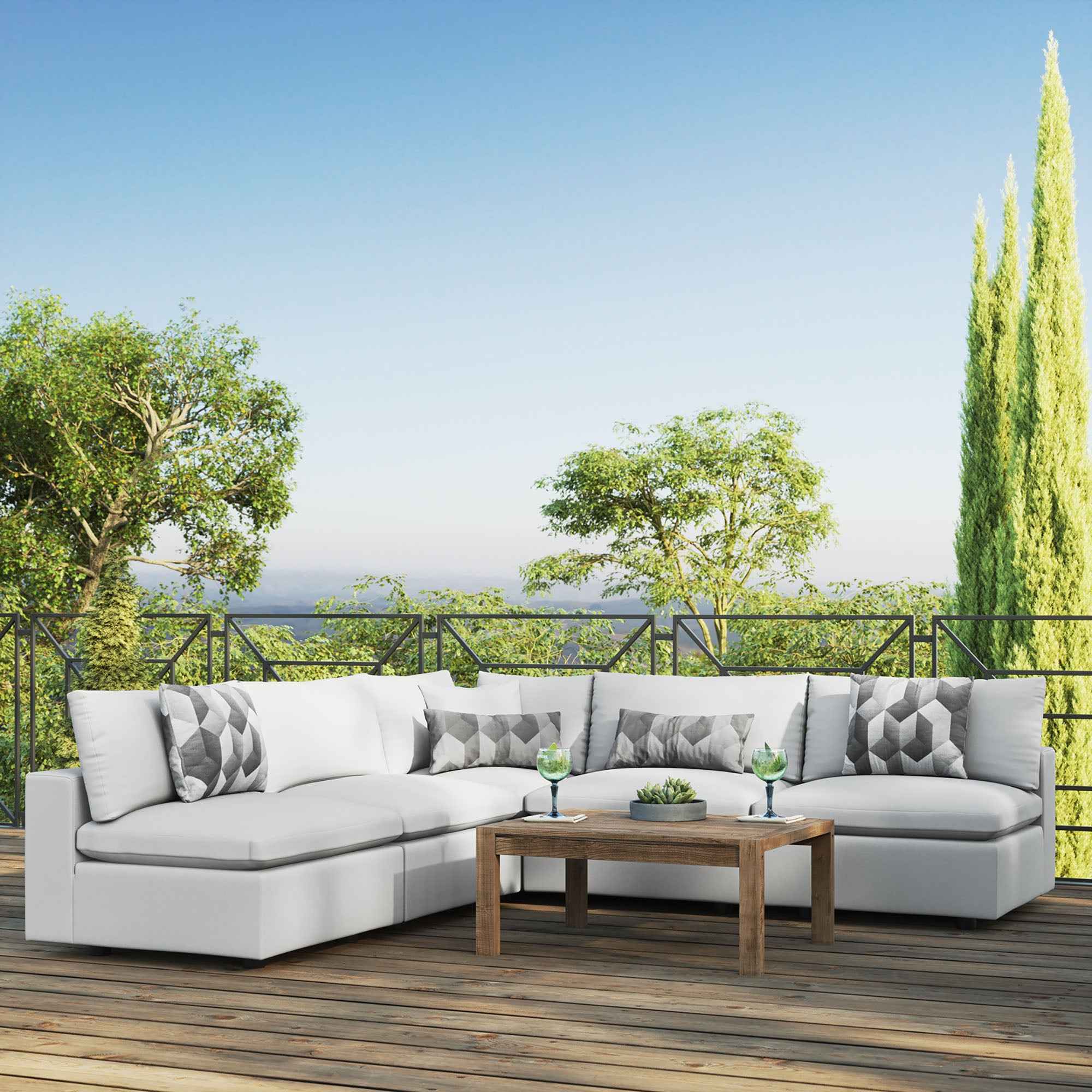Patio Elegance Outdoor Sectional Sofa Set by Modway – Stylish 5-Piece Furniture for Patios