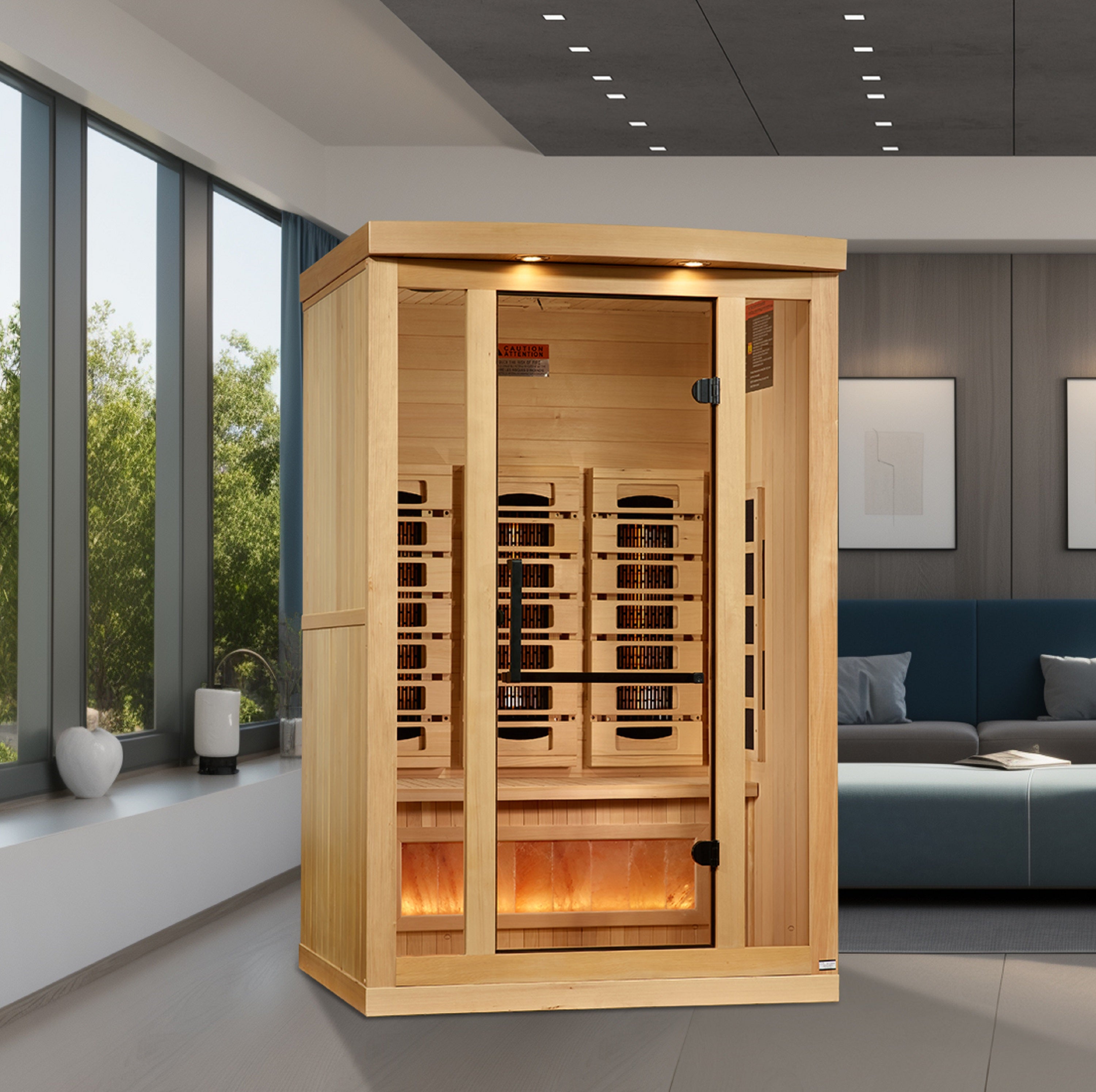 Golden Designs 2-Person Full Spectrum PureTech™ Near Zero (Under 3MG) EMF FAR Infrared Sauna with Himalayan Salt Bar (Canadian Hemlock)