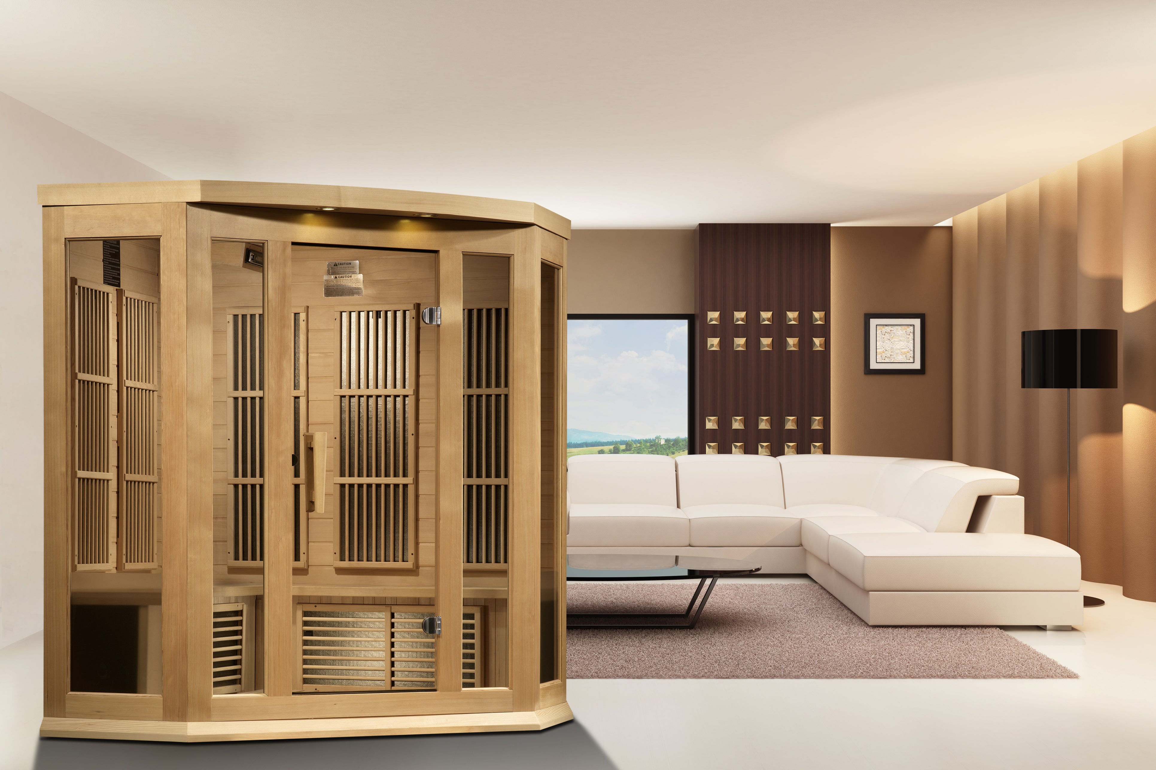 Maxxus 3-Person Corner Low EMF (Between 5-10 MG) FAR Infrared Sauna (Canadian Hemlock)