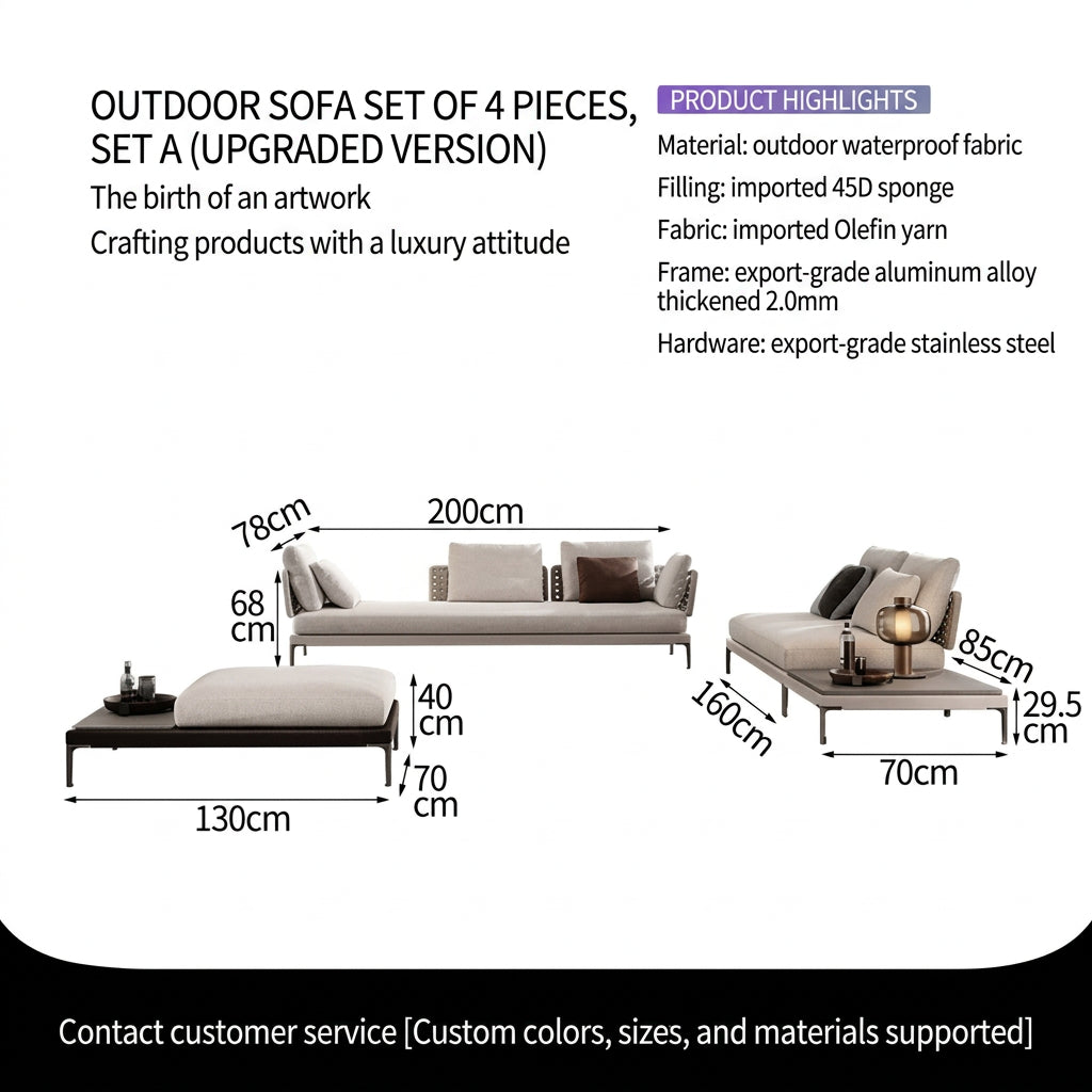 Outdoor Rattan Garden Sofa – Modern Aluminum Frame with Removable Cushions
