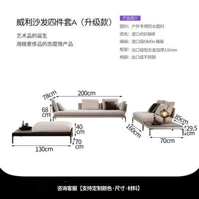 Outdoor Rattan Garden Sofa – Modern Aluminum Frame with Removable Cushions