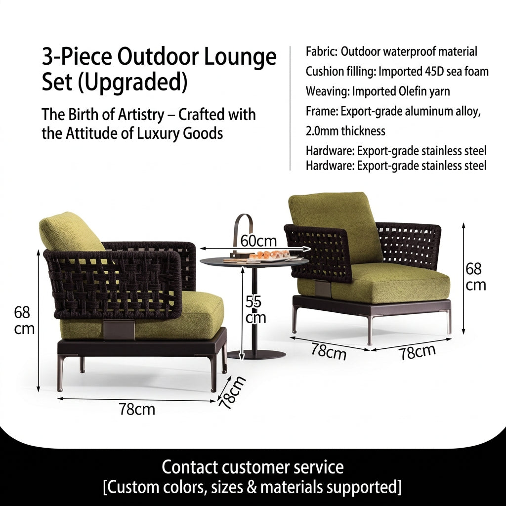 Outdoor Rattan Garden Sofa – Modern Aluminum Frame with Removable Cushions