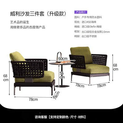 Outdoor Rattan Garden Sofa – Modern Aluminum Frame with Removable Cushions