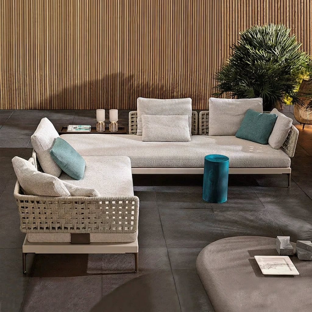 Outdoor Rattan Garden Sofa – Modern Aluminum Frame with Removable Cushions