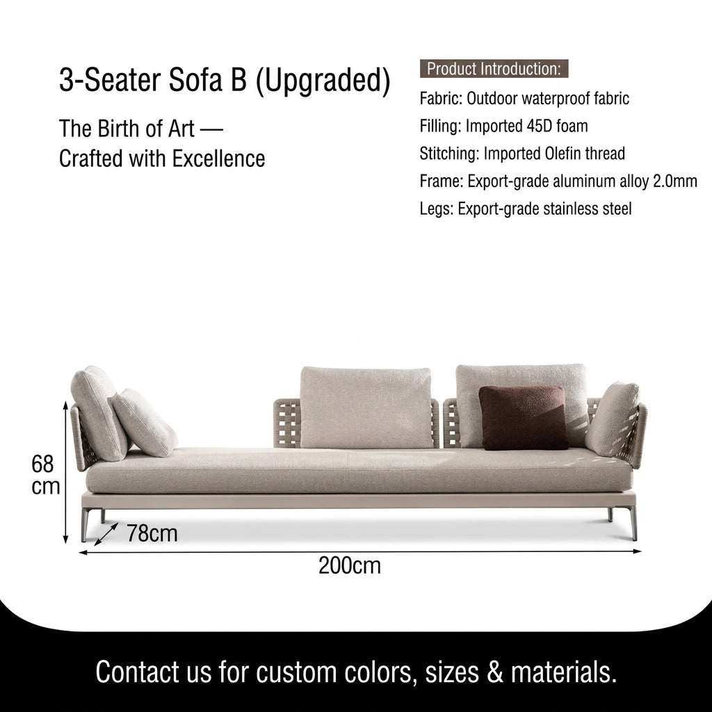 Outdoor Rattan Garden Sofa – Modern Aluminum Frame with Removable Cushions