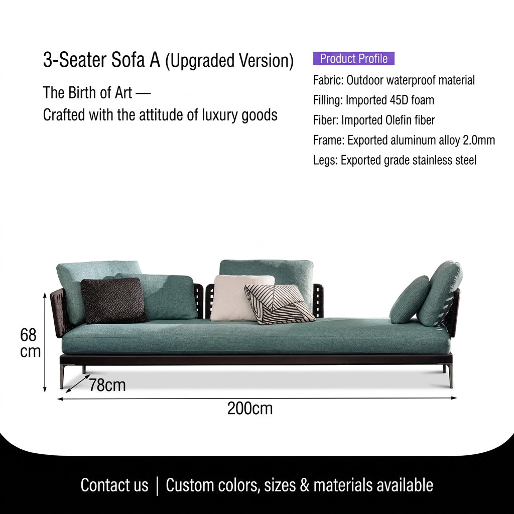 Outdoor Rattan Garden Sofa – Modern Aluminum Frame with Removable Cushions