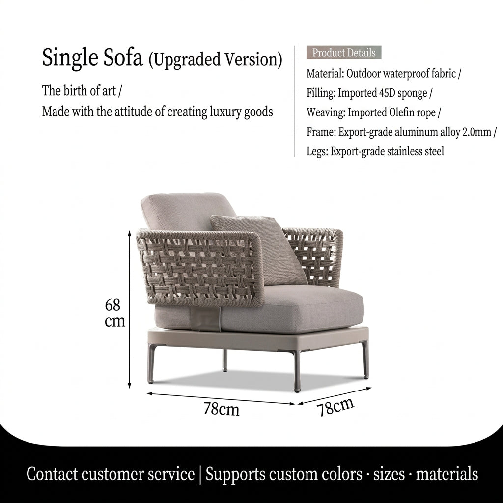 Outdoor Rattan Garden Sofa – Modern Aluminum Frame with Removable Cushions