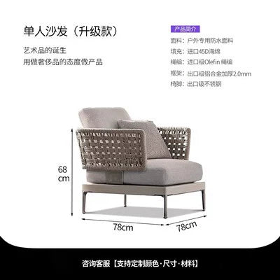 Outdoor Rattan Garden Sofa – Modern Aluminum Frame with Removable Cushions