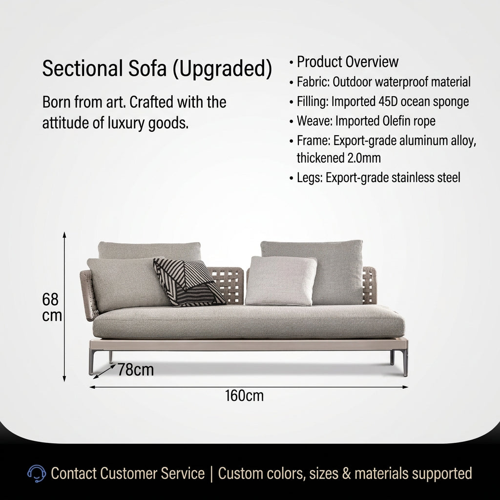 Outdoor Rattan Garden Sofa – Modern Aluminum Frame with Removable Cushions