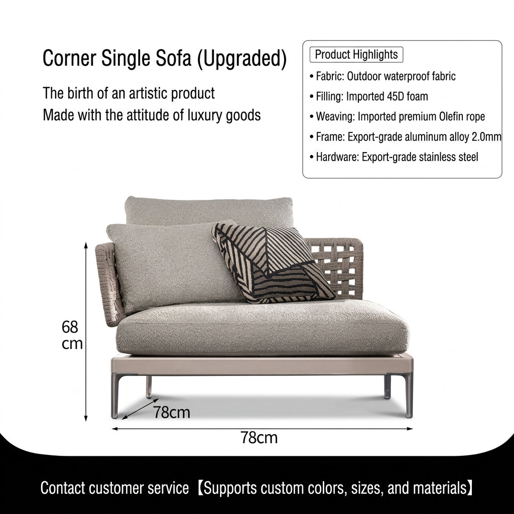 Outdoor Rattan Garden Sofa – Modern Aluminum Frame with Removable Cushions