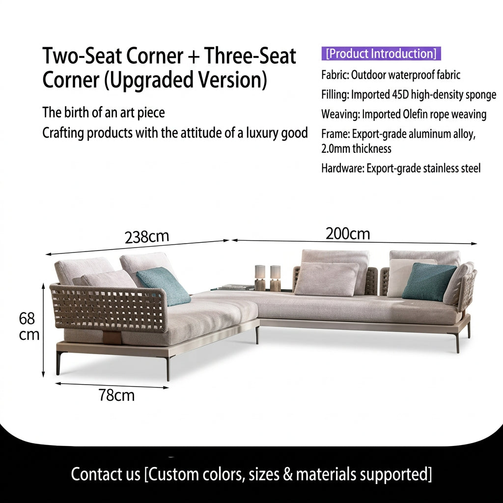Outdoor Rattan Garden Sofa – Modern Aluminum Frame with Removable Cushions