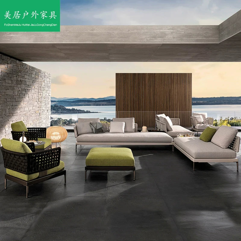 Outdoor Rattan Garden Sofa – Modern Aluminum Frame with Removable Cushions