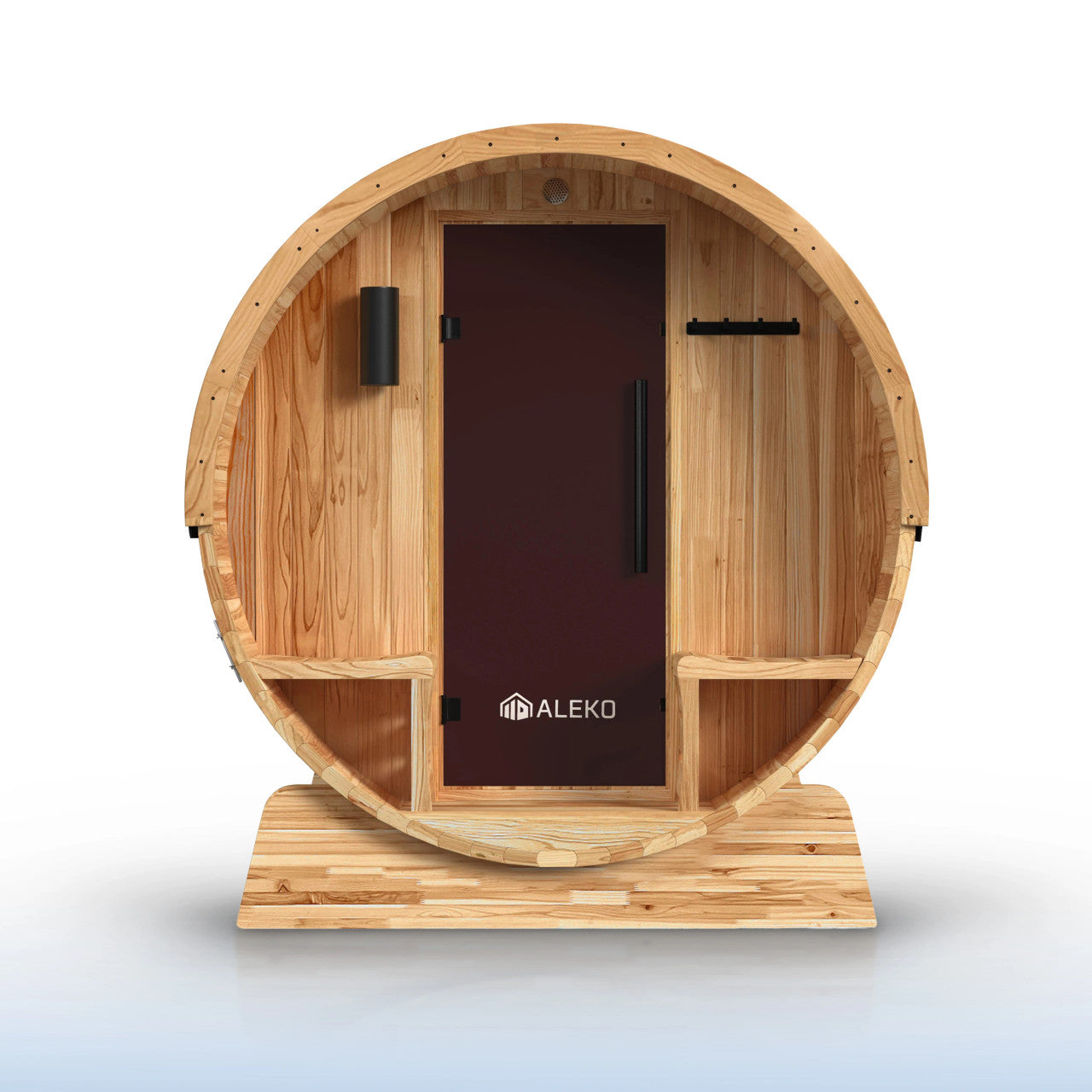 Liatris Rustic Cedar Barrel Sauna with Front Porch Canopy - 5-6 Person