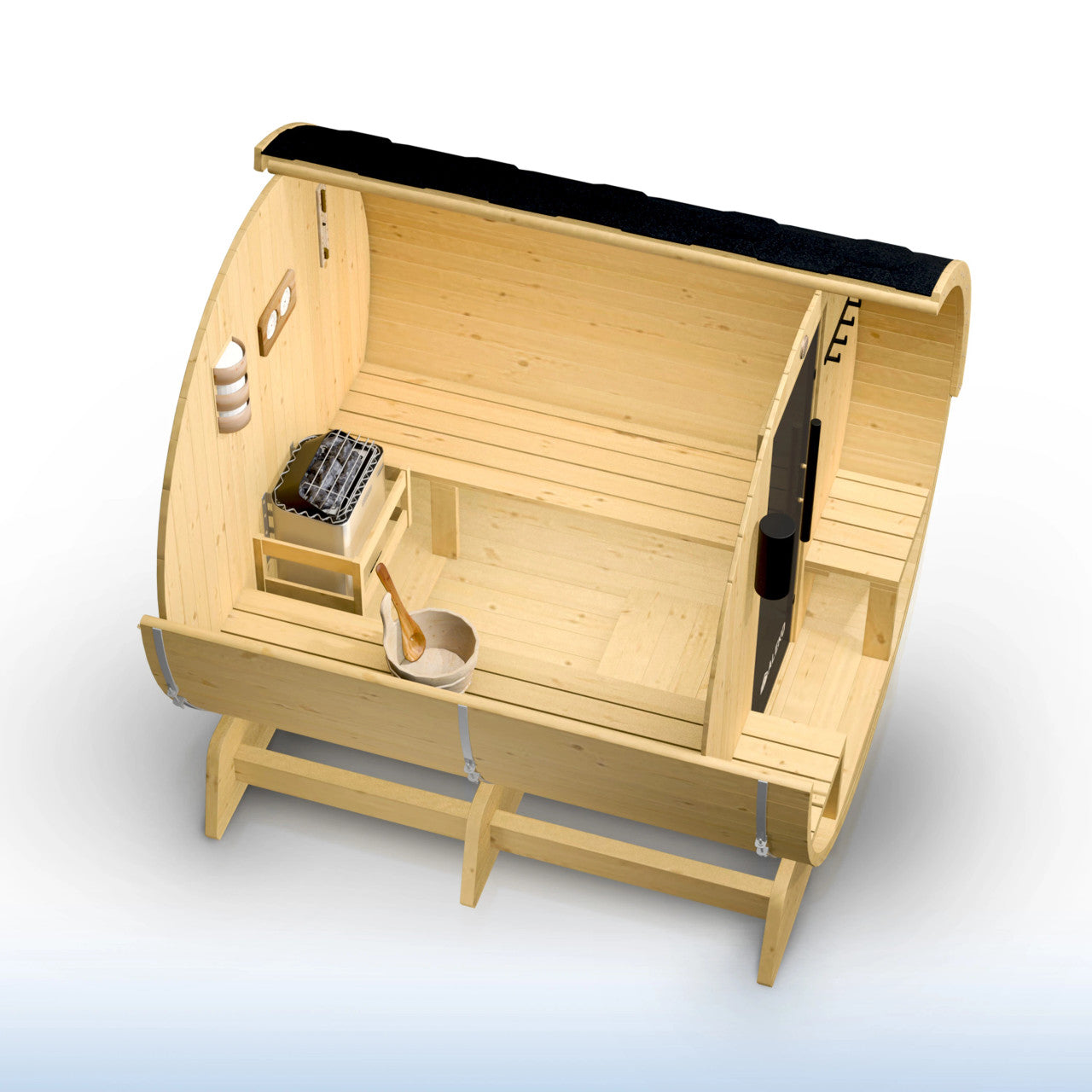 Anémona White Finland Pine Barrel Sauna with Front Porch Canopy – 6-8 People