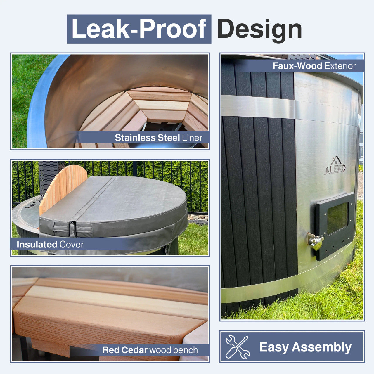 Stainless Steel Hot Tub & Cold Plunge Tub – Wood-Fired Heater – 3-5 People