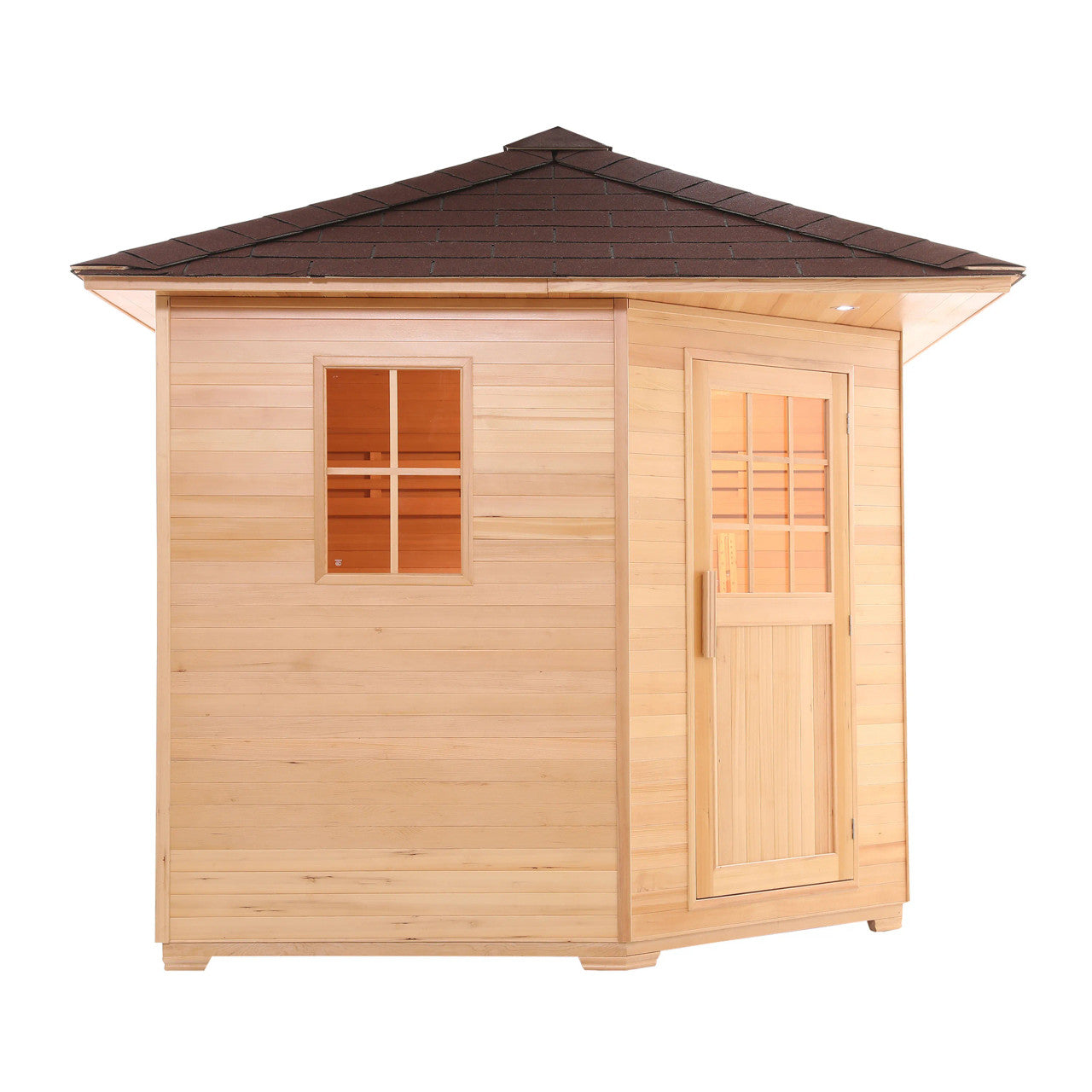 Canadian Hemlock Wet Dry Outdoor Sauna with Asphalt Roof - 8 kW UL Certified Heater - 8 Person