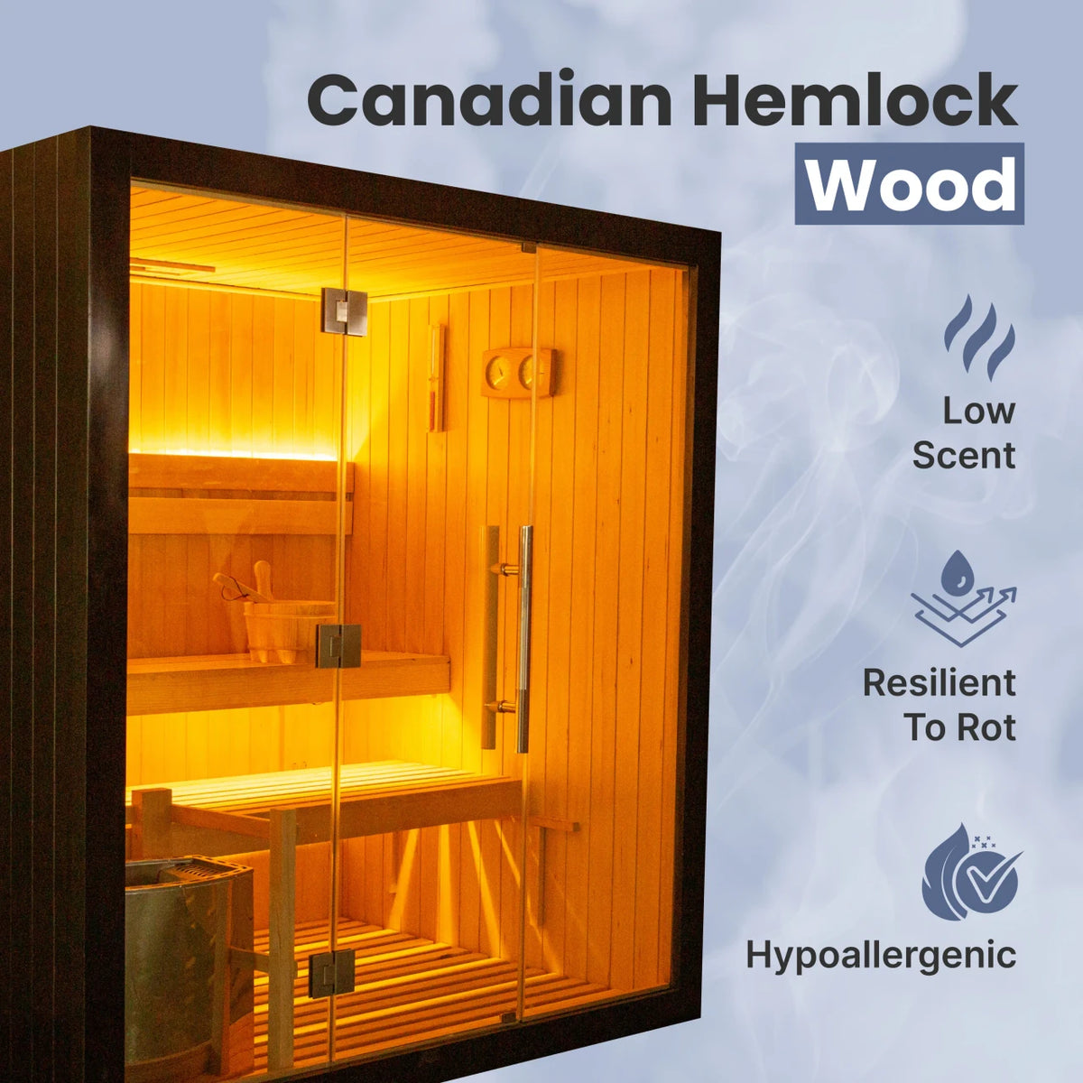 Canadian Hemlock Traditional Indoor Sauna-4.5kW UL Certified Electric Harvia Heater - Black Finish - 4 Person (PreOrder)