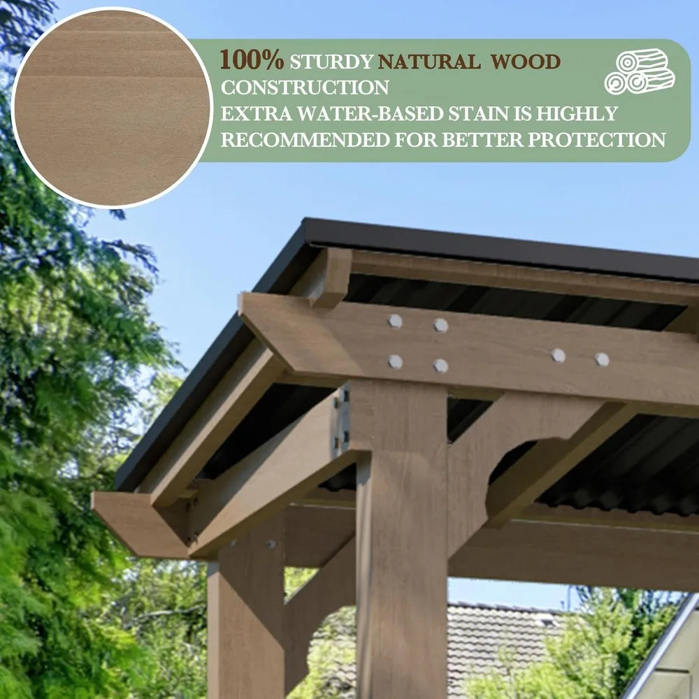 DUOFU Wood Grill Gazebo With Metal Roof Outdoor Patio Canopy