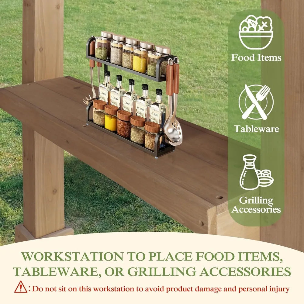 DUOFU Wood Grill Gazebo With Metal Roof Outdoor Patio Canopy