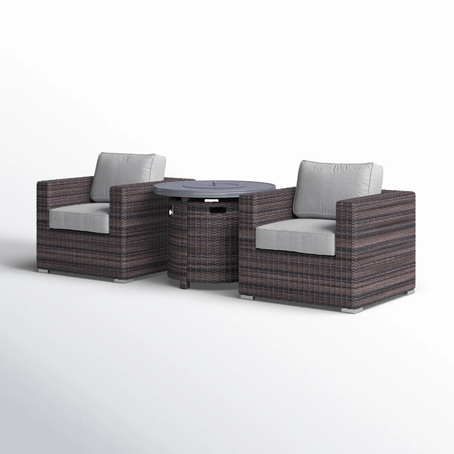 Rattan Patio Set With Comfortable Cushions And Fire Pit