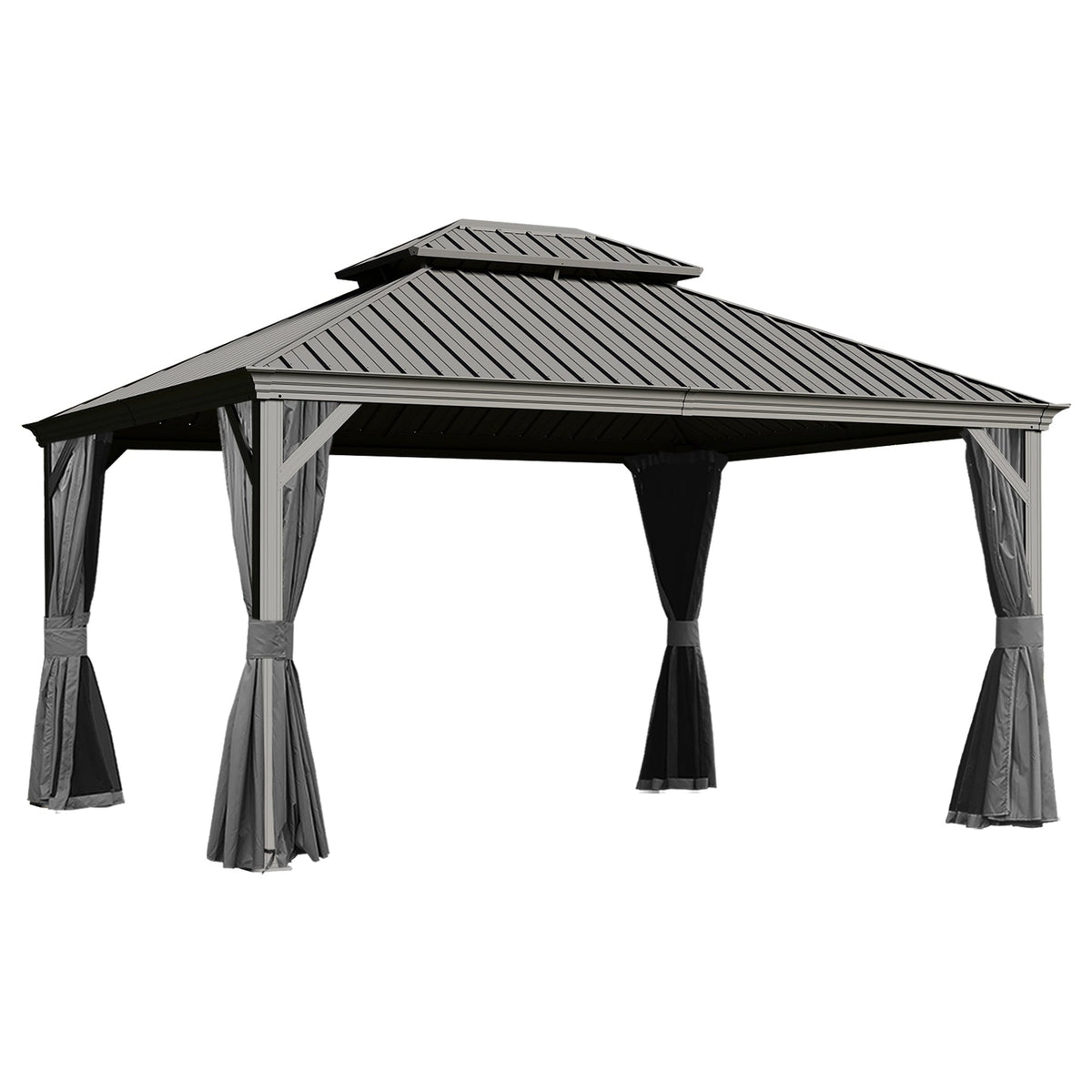 13x15FT Outdoor Gazebo with Galvanized Steel Double Roof