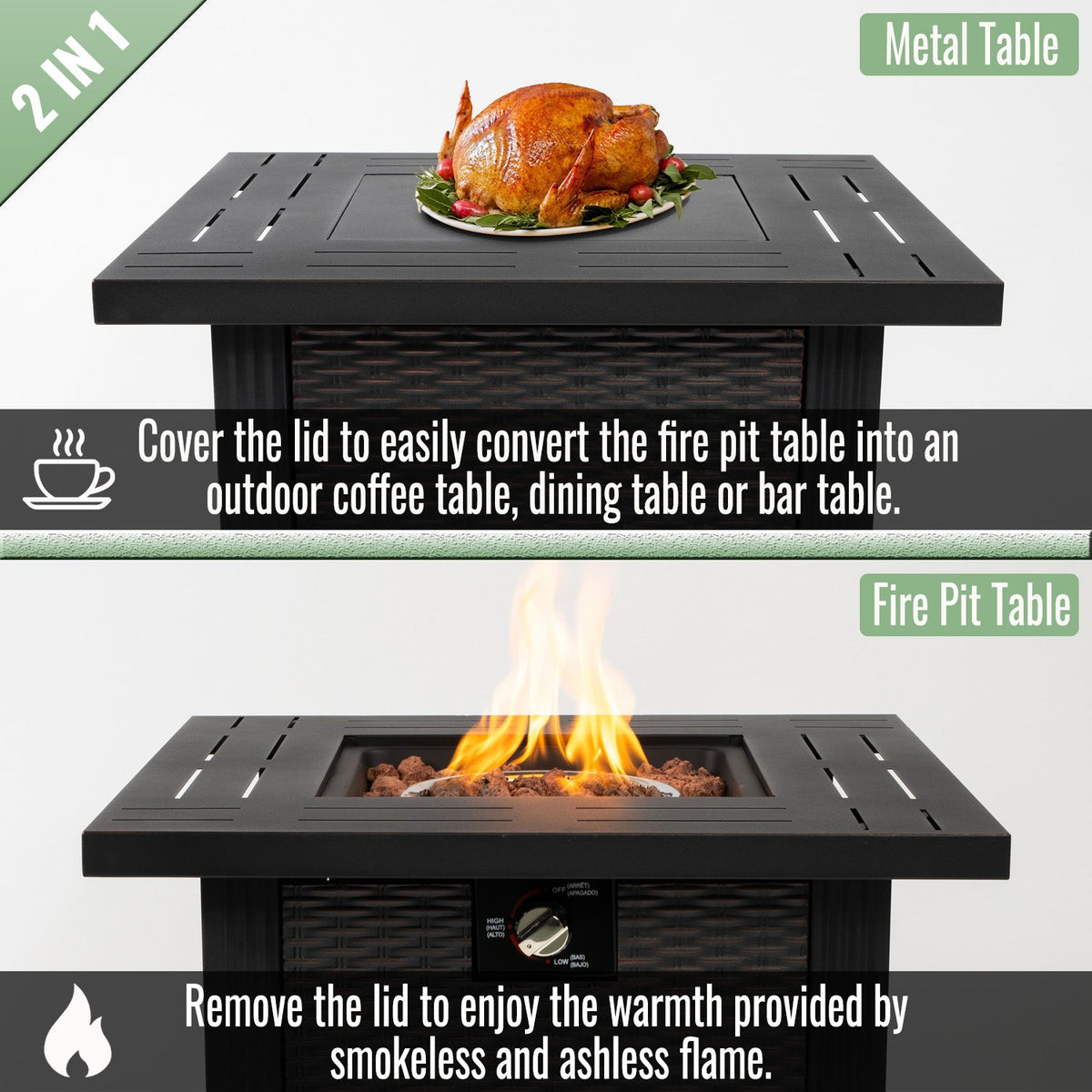 28" Propane Gas Fire Pit Table