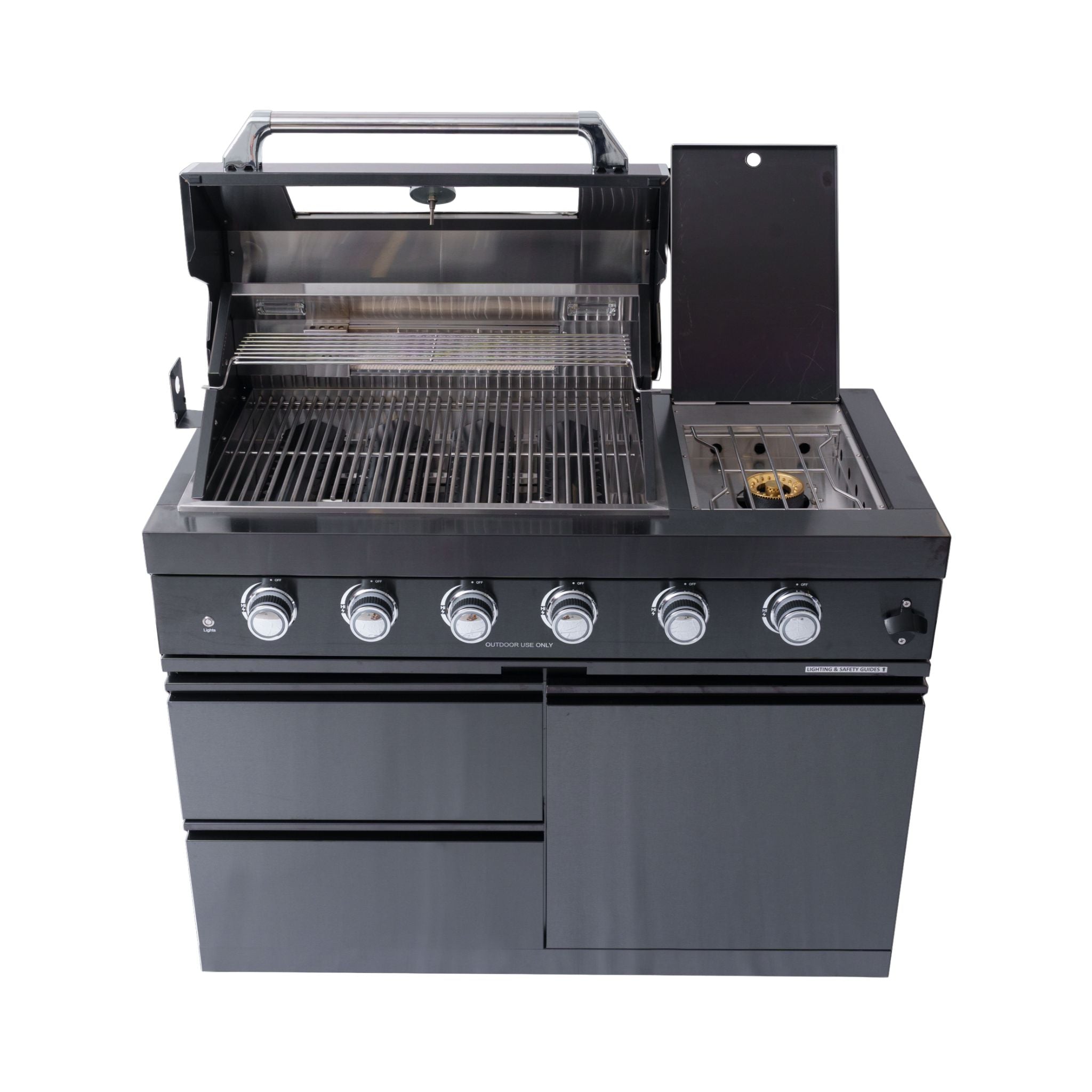 Castelle Flame Premium Black Stainless Steel 4-Burner Liquid Propane Kitchen Grill Island With Rotisserie Kit (SAK48157)