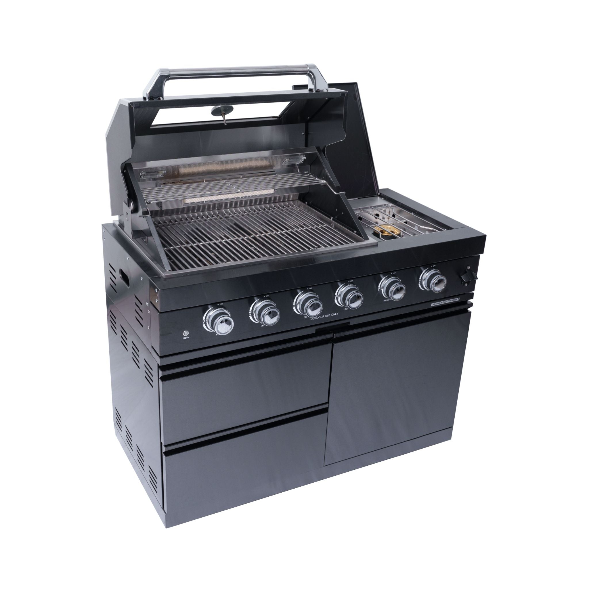Castelle Flame Premium Black Stainless Steel 4-Burner Liquid Propane Kitchen Grill Island With Rotisserie Kit (SAK48157)