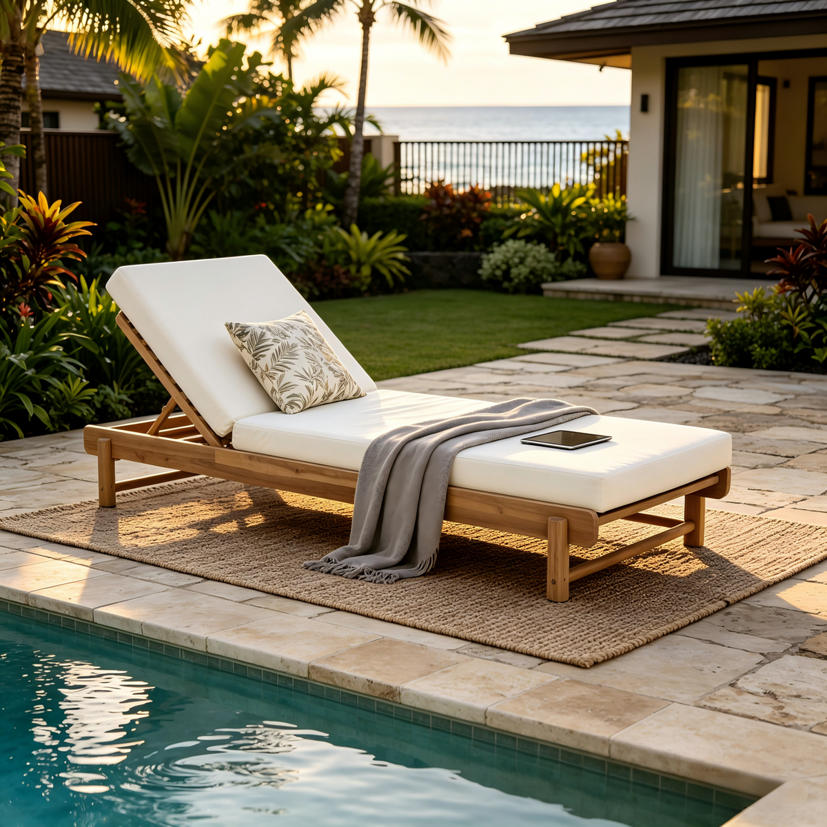 Light Teak Acacia Wood Chaise Lounge Set