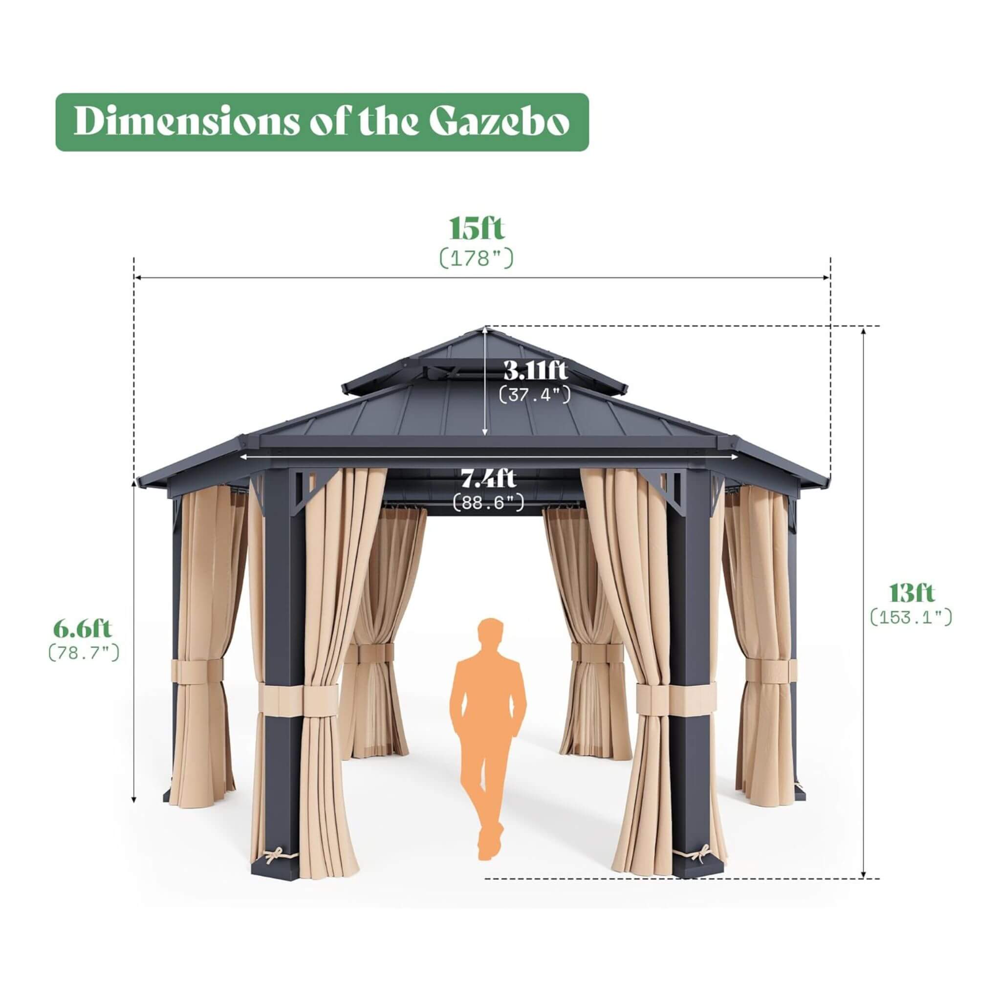Alora Double-Tier Hexagonal Metal Patio Gazebo