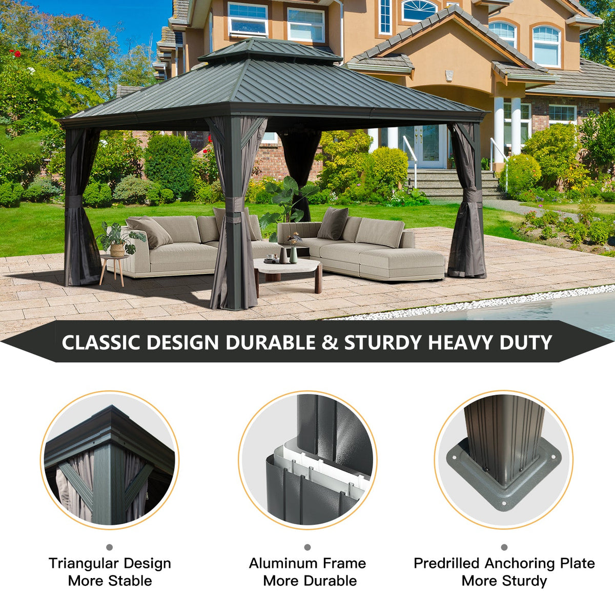 10' x 12' Hardtop Gazebo Outdoor Metal Gazebo