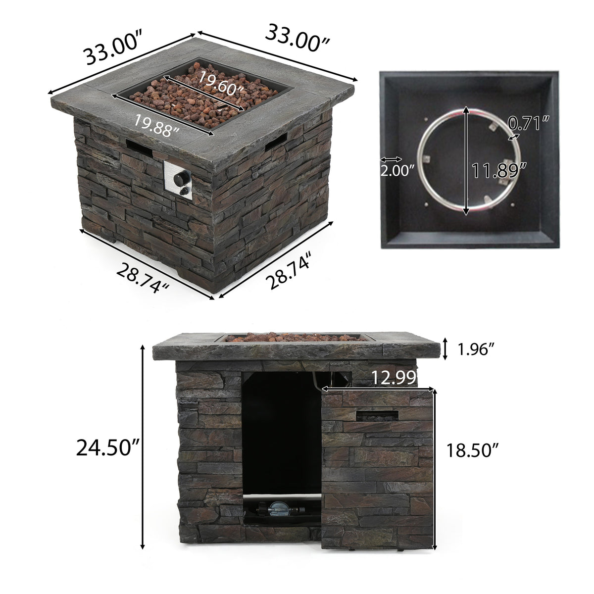 33" Square MGO Fire Pit - 40000 BTU