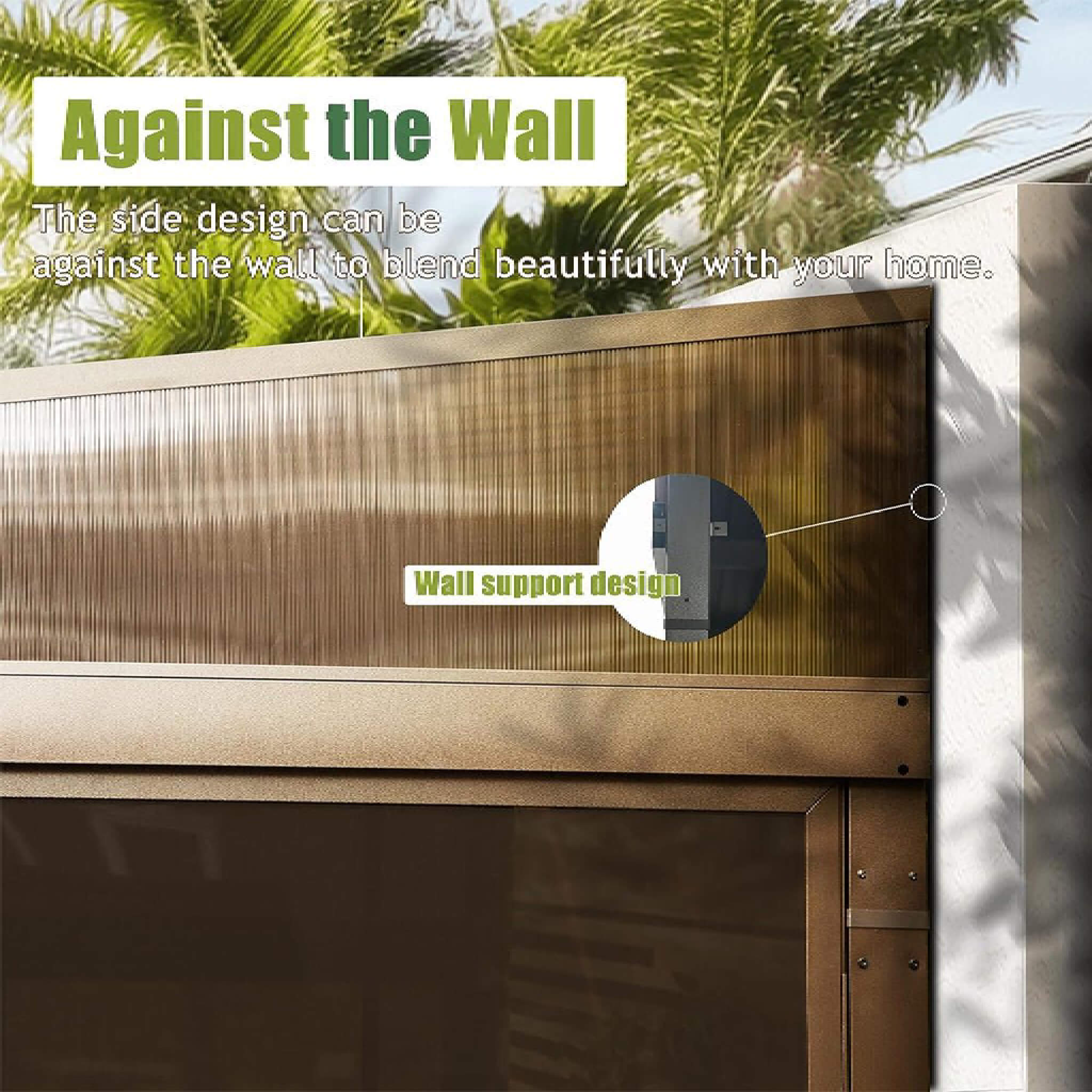 Alora Haven Large Outdoor All-Season Wall-Mounted Sunroom With Galvanized Steel Roof & Moveable PVC Screen 12'x14' (SAK46475)