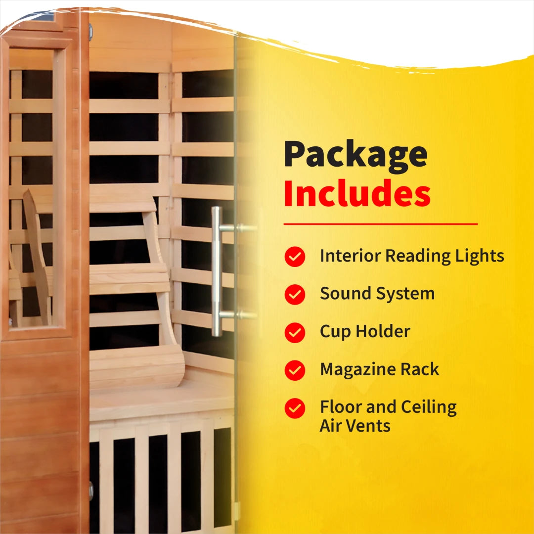2-Person Hemlock Premium Infrared Sauna with 6 Carbon Heaters
