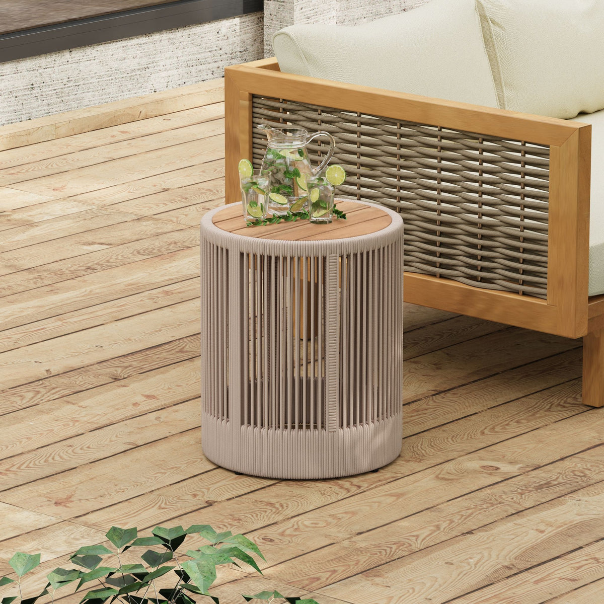 Modern Rustic Coffee Table & Side Table With Woven Rope Design (SAK56739)