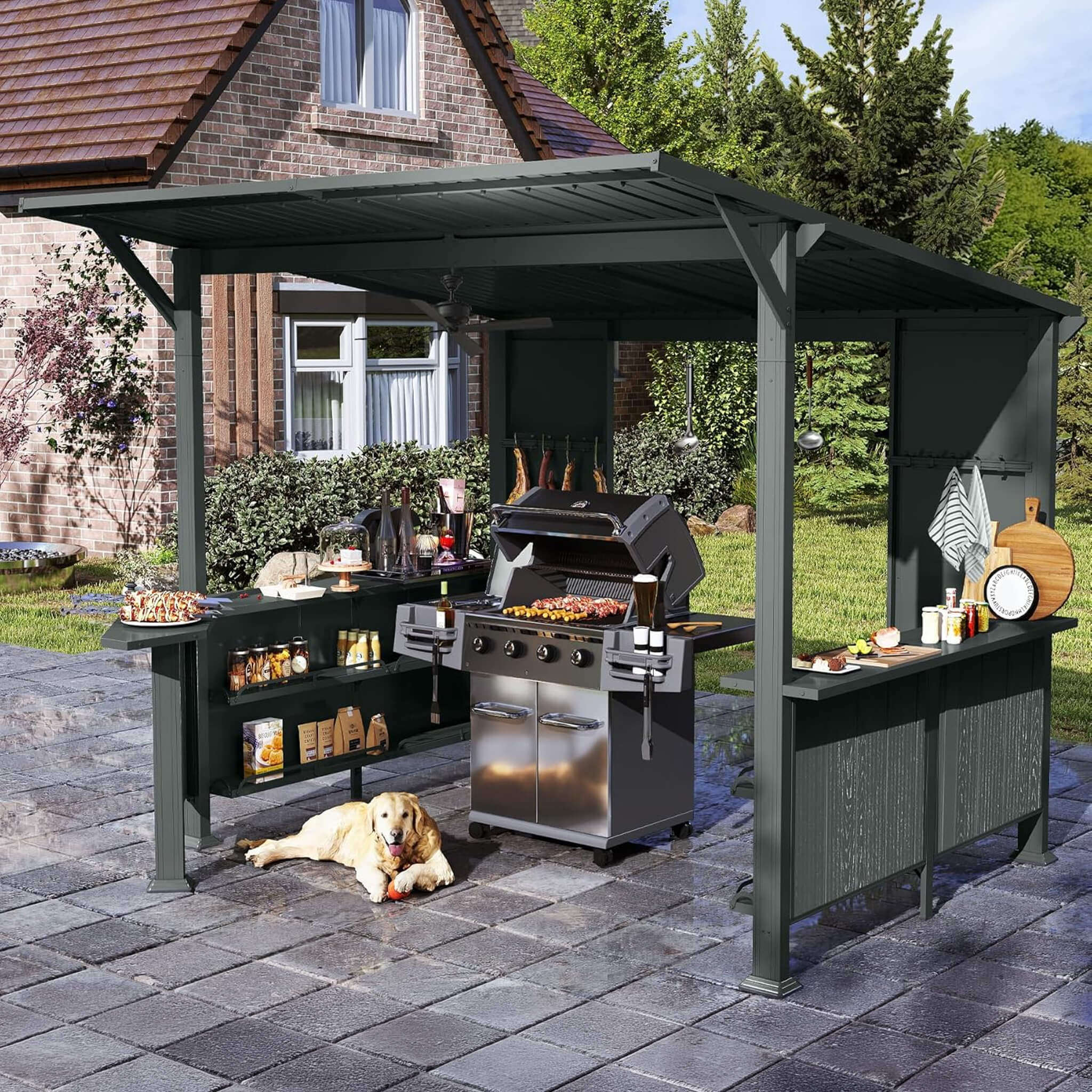 Alora Modern Slanted Hardtop Alloy Steel Grill Gazebo 9'x10' (SAK32687)